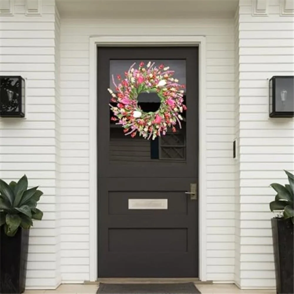 Spring Summer Wreath for Front Door Artificial Colorful Flower, 22 Inch